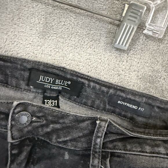 Judy Blue Jeans 13/31 Distressed Splatter Stretch Denim Black Gray Boyfriend - Picture 2 of 9